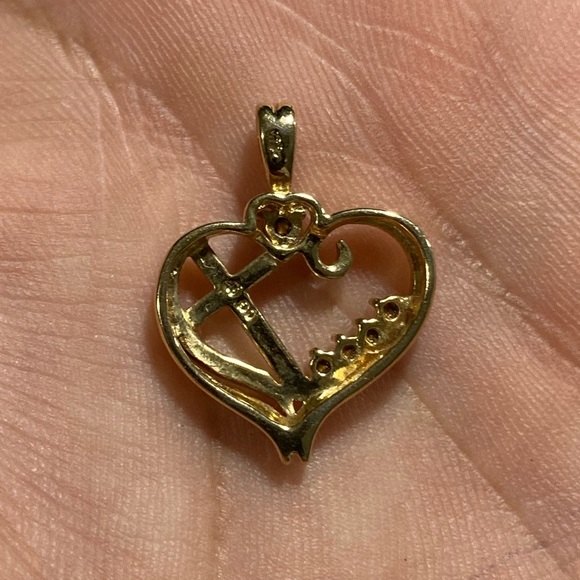 925 STERLING SILVER GOLD VERMEIL, GEMSTONE OC HEART, CROSS PENDANT 23MM, 1.7 G - Picture 4 of 4